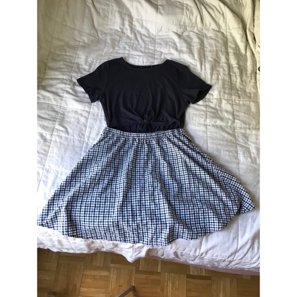Navy blue and gingham dress with tie front - Picture 2 of 6